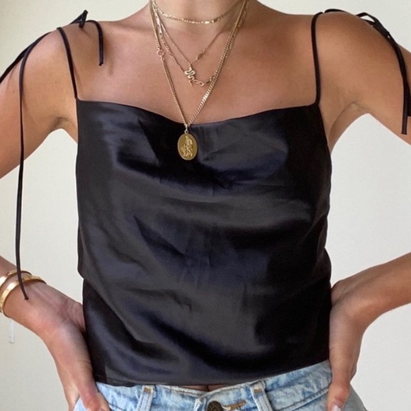 Brandy Melville Cowl Neck Satin Tie Top - Picture 1 of 6